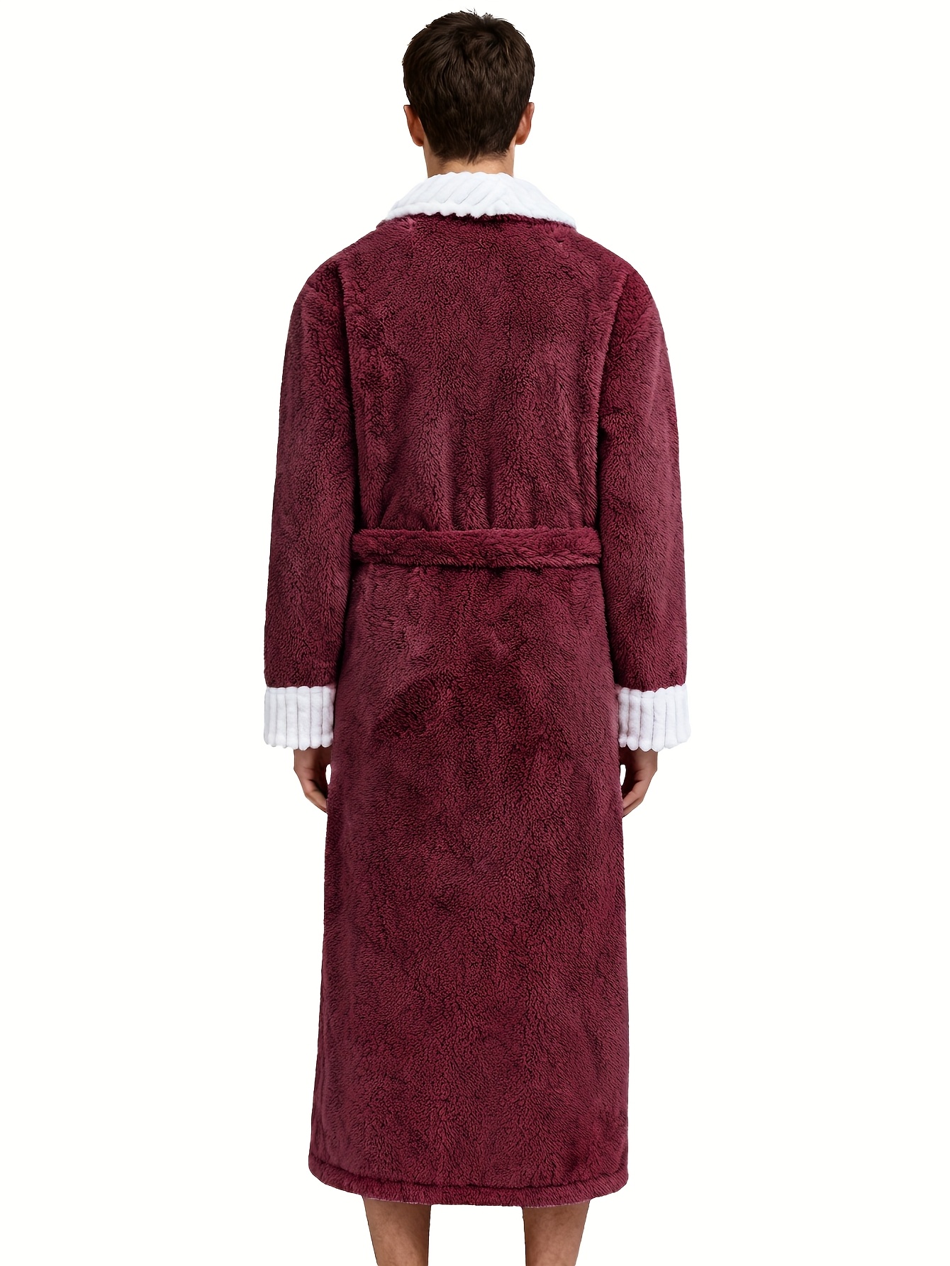 Men'S Thickened Flannel Robe - Long Bathrobe with Large Pockets, Soft Plush Texture, V-Neck & Belted Design for Fall/Winter, Perfect Gift for Him, Cozy Home Wear, Casual Sleepwear, Winter Robe | Vneck Robe | Plush Texture Robe