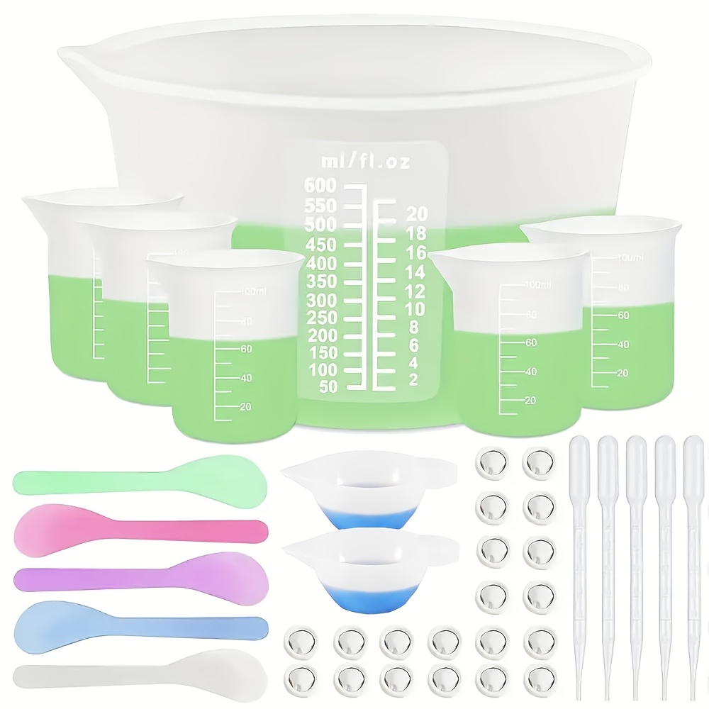 

38pcs Silicone Measuring Cups Set, Round Jewelry Casting Tools With 600ml & 100ml Mixing Cups, Epoxy Resin Supplies For Molds, Making Kit