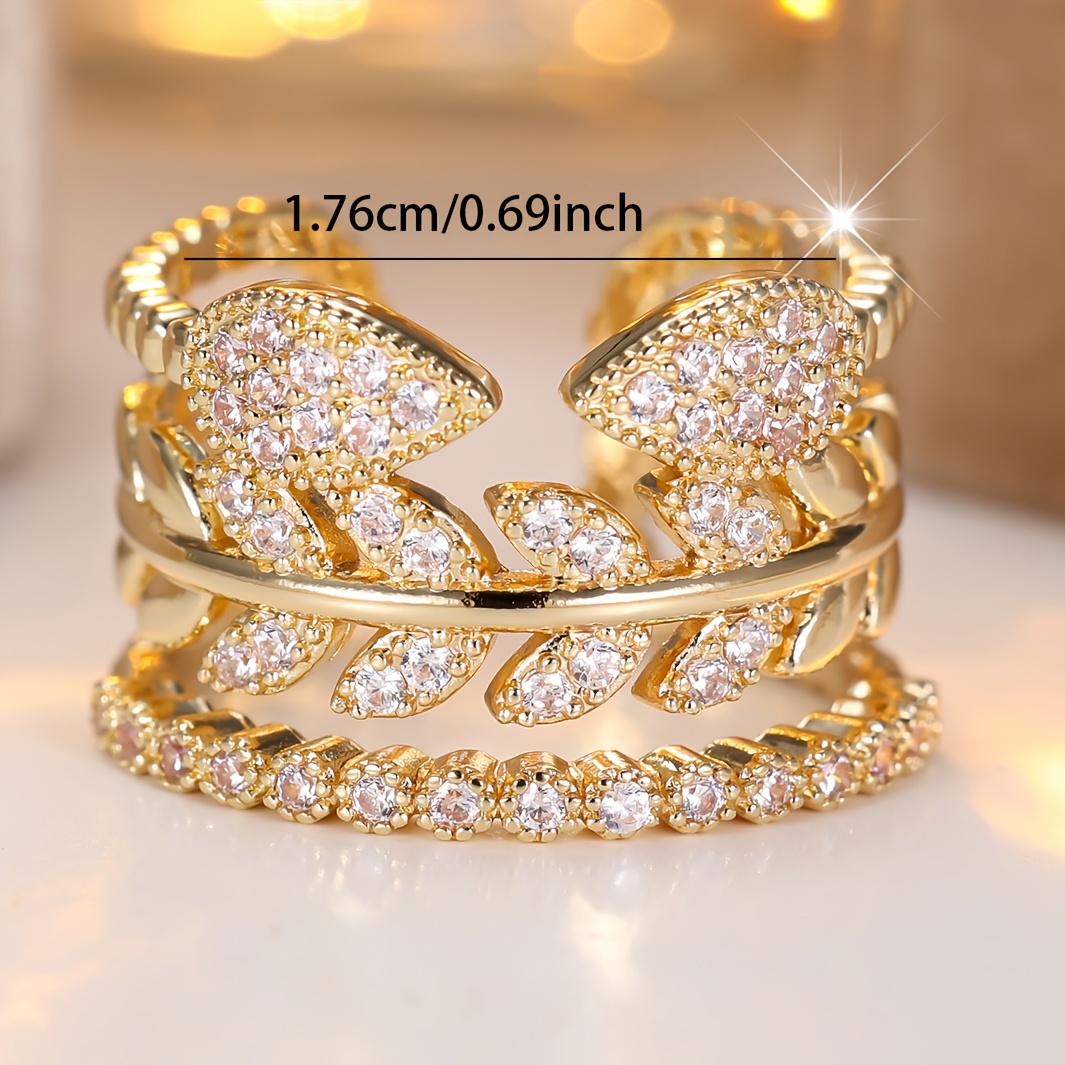 Women's Open-Ring with Hollow-out Pattern and Synthetic Zirconia