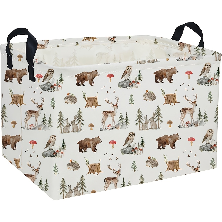 TEMU 1 panier de rangement DOKRIY Animaux de la forêt – Adorable conteneur de rangement, organisateur à dessus ouvert, idéal pour la décoration de ,