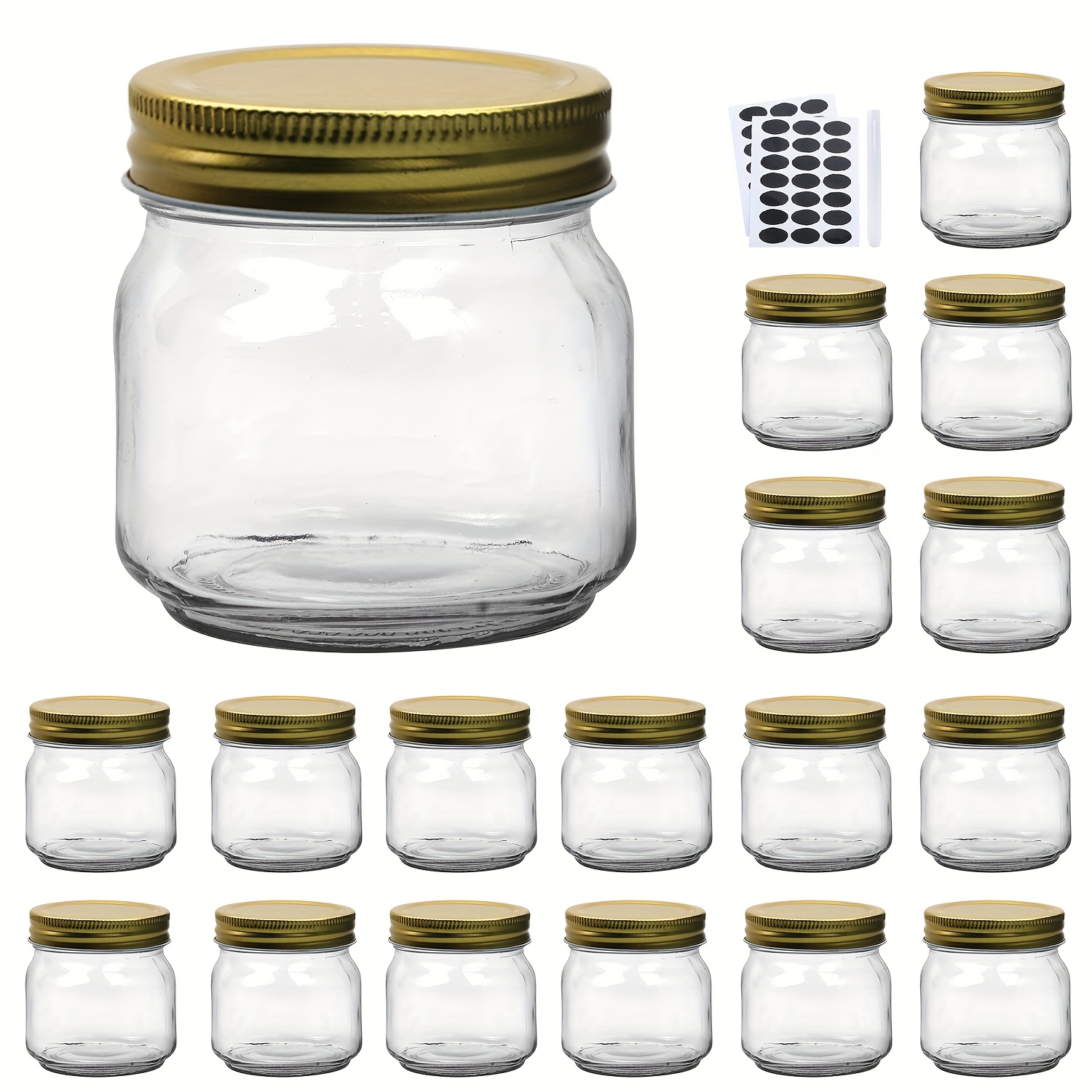 9/18/27/36-Pcs, 8oz Glass Jars with Lids, Regular Mouth Mason Jars for Storage, Spice Canning Jar for Caviar, Herb, Jelly, Jams, Honey, Dishwasher Safe