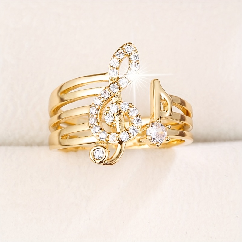 Image of A Trendy Musical Ring For Women, Featuring A Zirconia Inlay And An Adjustable Open Style
