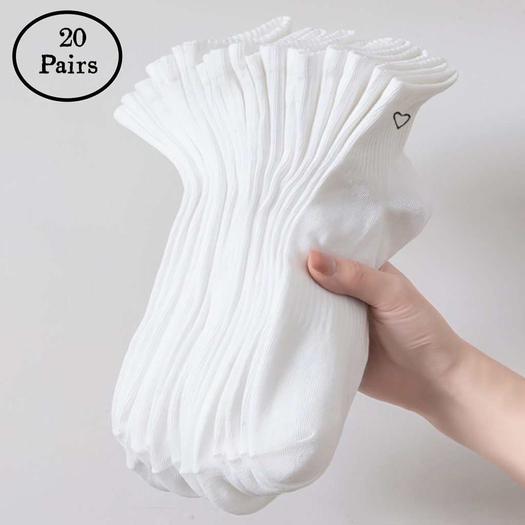TEMU 20pairs Of White Short Tube Waist Cinching Heart-shaped Sports And Leisure Women's Socks
