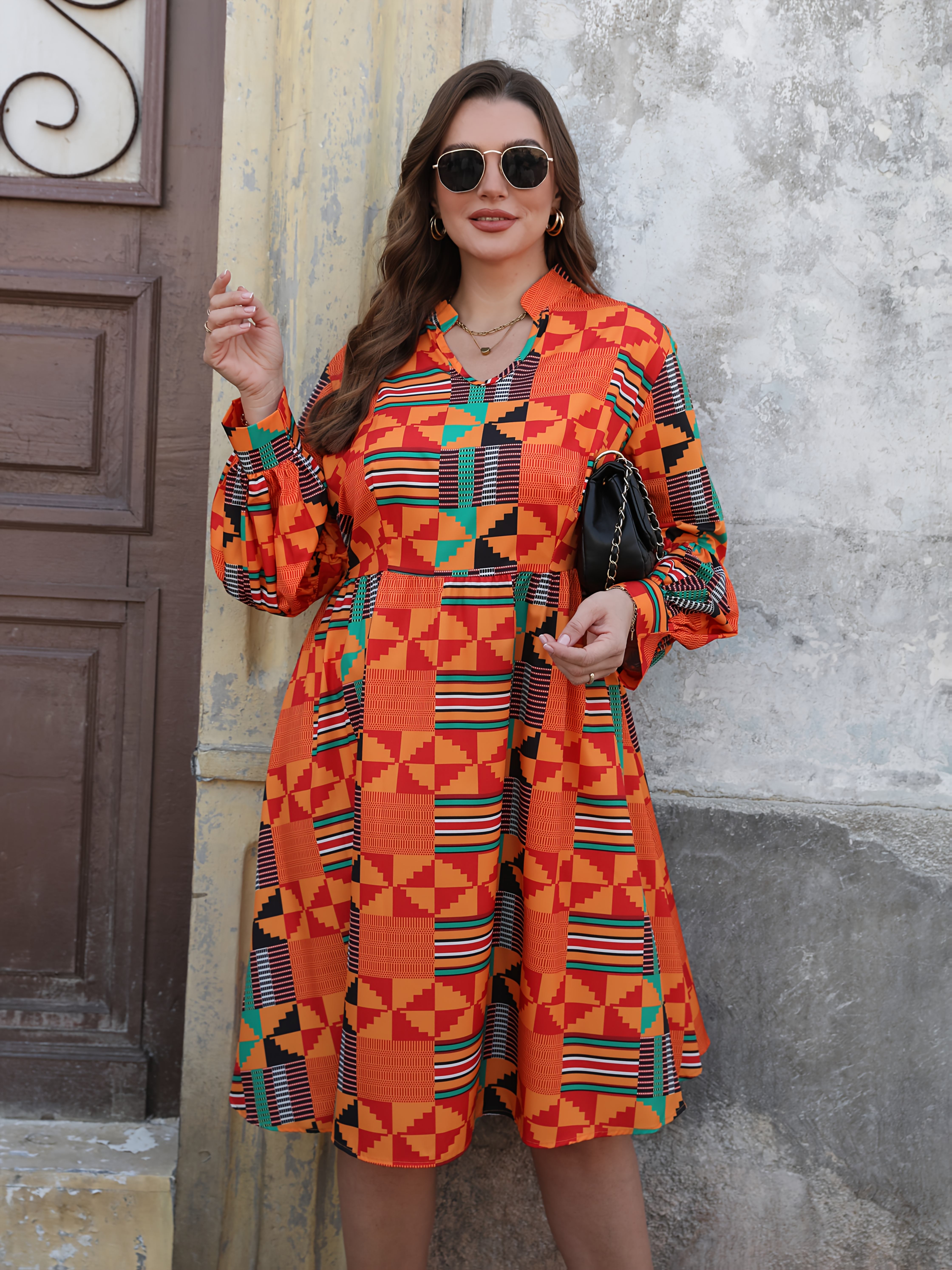 plus size v neck peplum dress casual geometric pattern - Temu