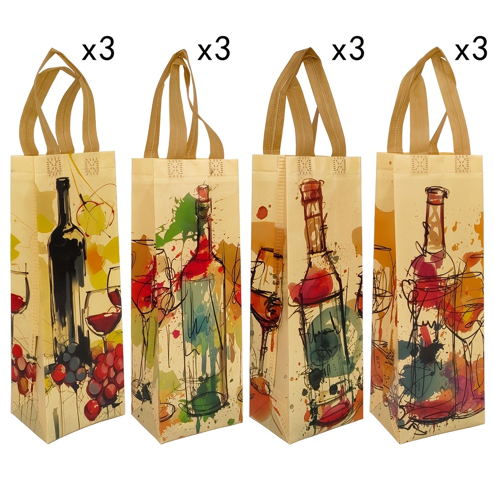 TEMU 12pcs Wine Gift Packaging Bag, 13.78" X 4.72" X 3.54" Non-woven Fabric With Handle, Universal Size Single Bottle Wine Tote Bag Suitable For New
