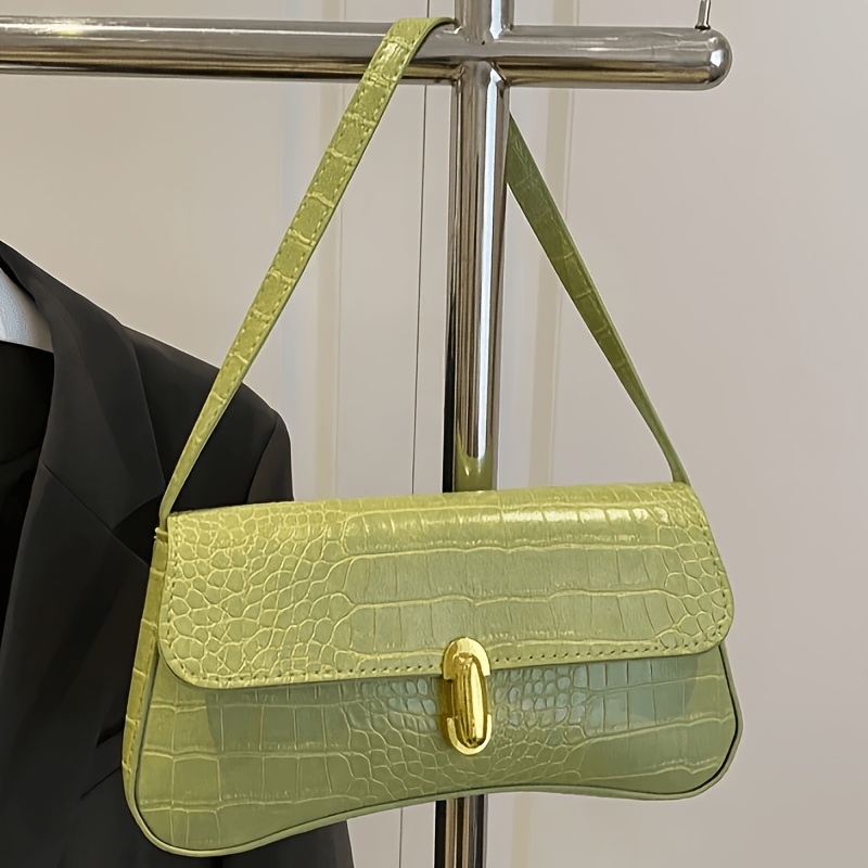 TEMU Fashion Solid Metallic Decor Shoulder Bag, Minimalist Elegant Style Underarm Handbag, Suitable For Shopping, Wallet Storage, Ideal For Women,