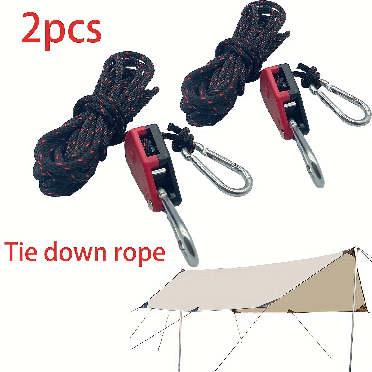 2pcs Outdoor Camping Tent Tie Rope Tightener Fastening Wind Rope