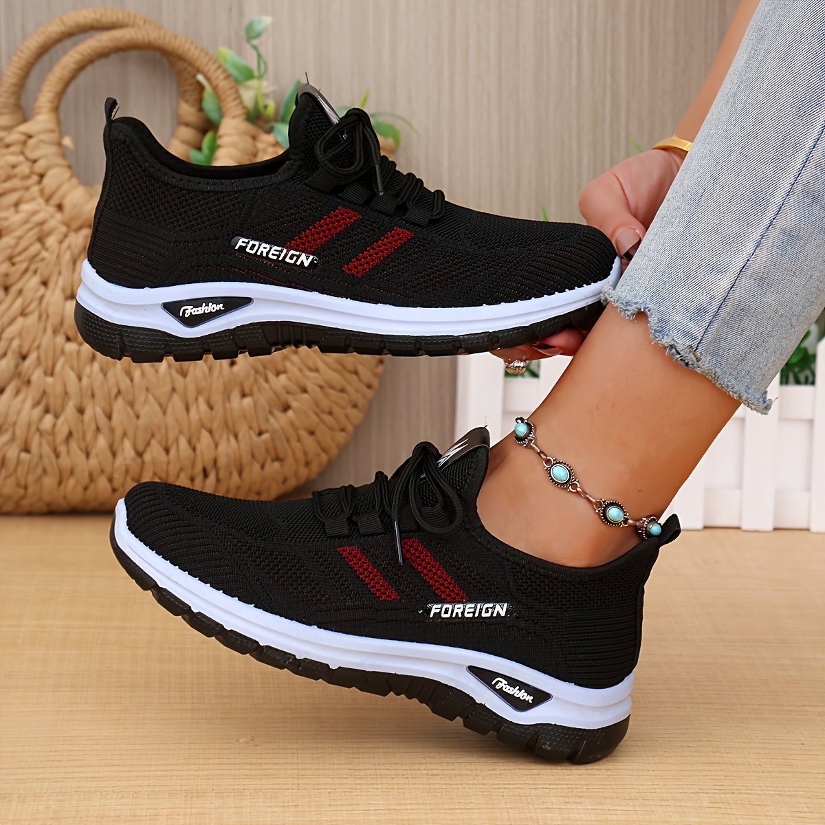TEMU Women's Lightweight Breathable Knit Sneakers - Arch Support Sneakers With Non-slip Sole, Cushioned Insole & Pvc Outsole Suitable For Running,