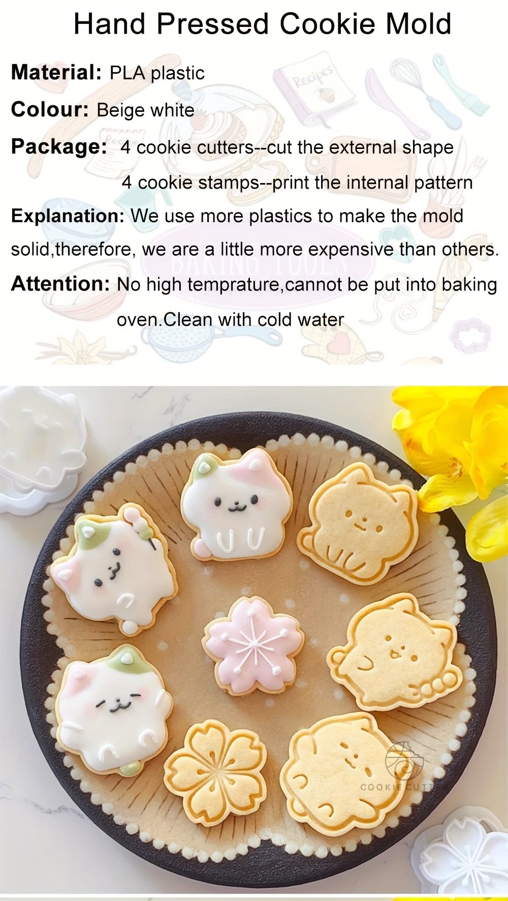 3PCS Cat Cookie Molds Set | Plastic Biscuit Cutters For Fondant, Baking, Clay - Cute Kitten Shapes