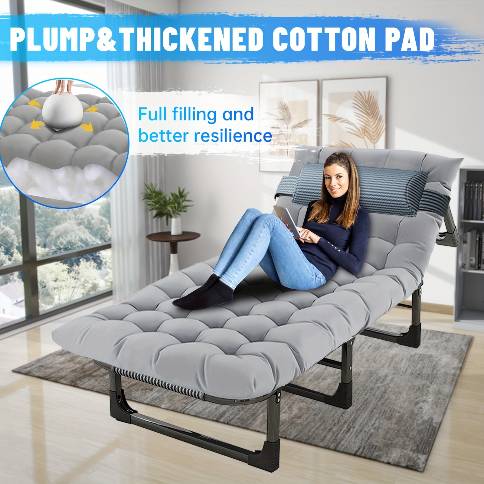 adjustable portable folding bed camping cot with mattress   chairs for adults multi angle backrest free installation multifunctional bed suitable for yard leisure outdoor   nap  
