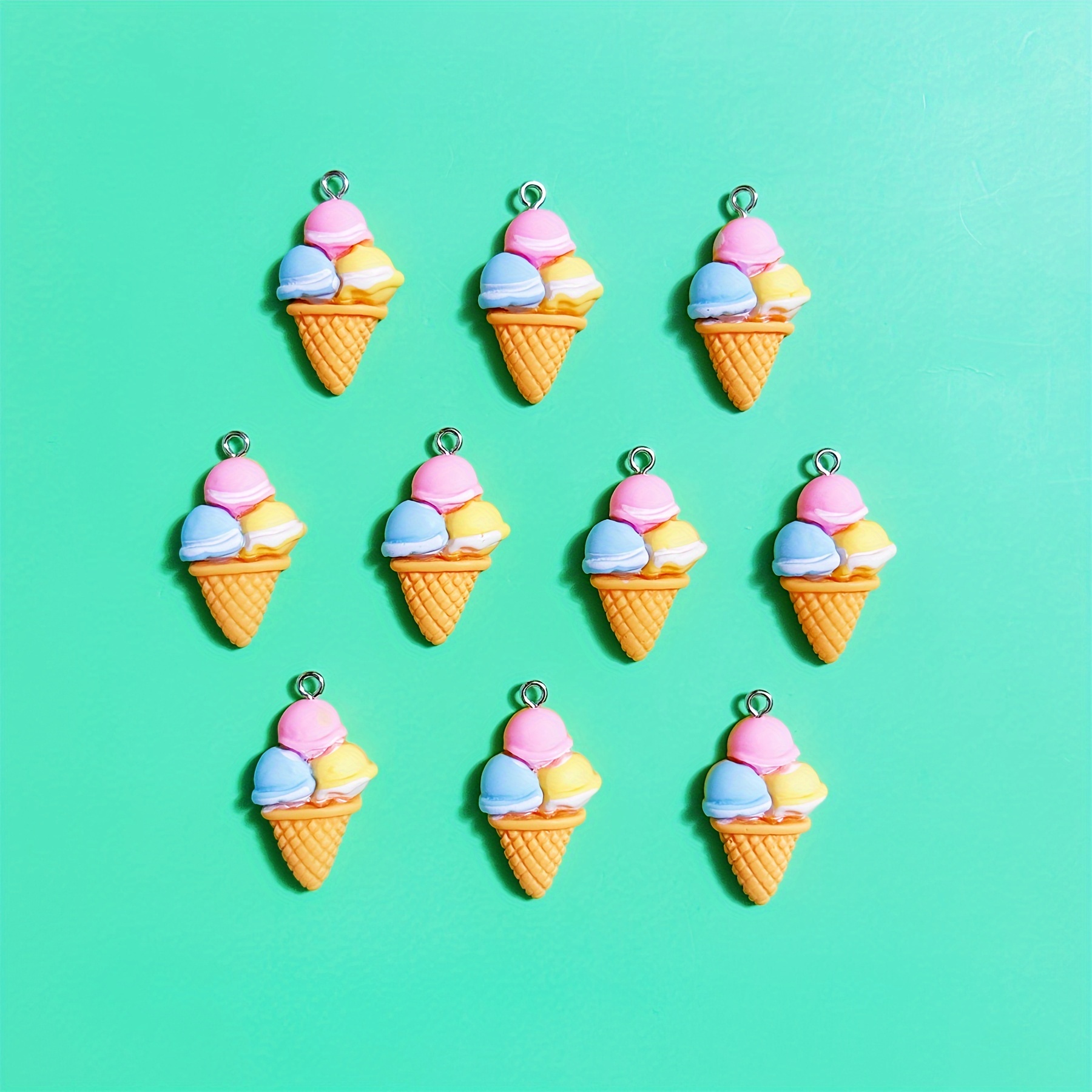 

10-piece Set Of Ice Cream Cone Charms, Multicolor Resin Pendant Accessories For Jewelry Making, Diy Earrings, Necklaces, Bracelets, Keychains, And Creative Gift Bag Charms