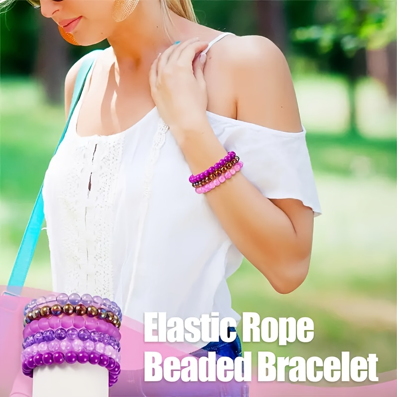 20pcs 8mm Colorful Glass Bead Bracelets - Classic & Preppy Style
