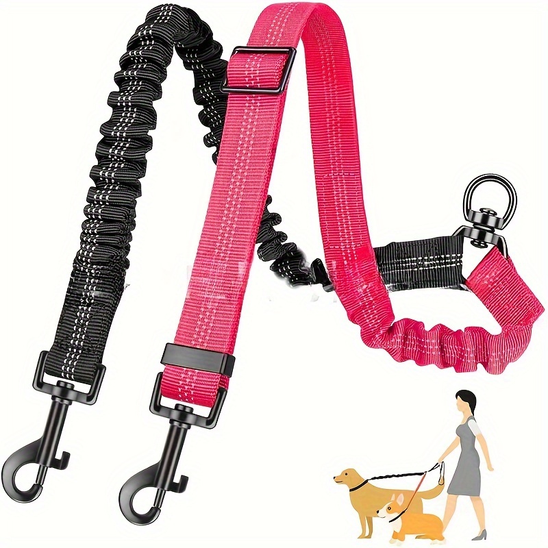 

Dual Dog Leash For Medium & Large Breeds - Nylon, Bungee With Shock Absorption, Adjustable Harness With & Handle - Walking , Dog Leash For Large Dogs