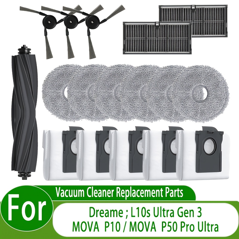 17pcs Accessory Replacement Set For P10 P50 Pro Ultra L10s 3 Robot Vacuum Cleaner – Complete Set Of Parts Including Main Roller Brush, Filters, Dust Bags, Mop Pads, And Side Brushes