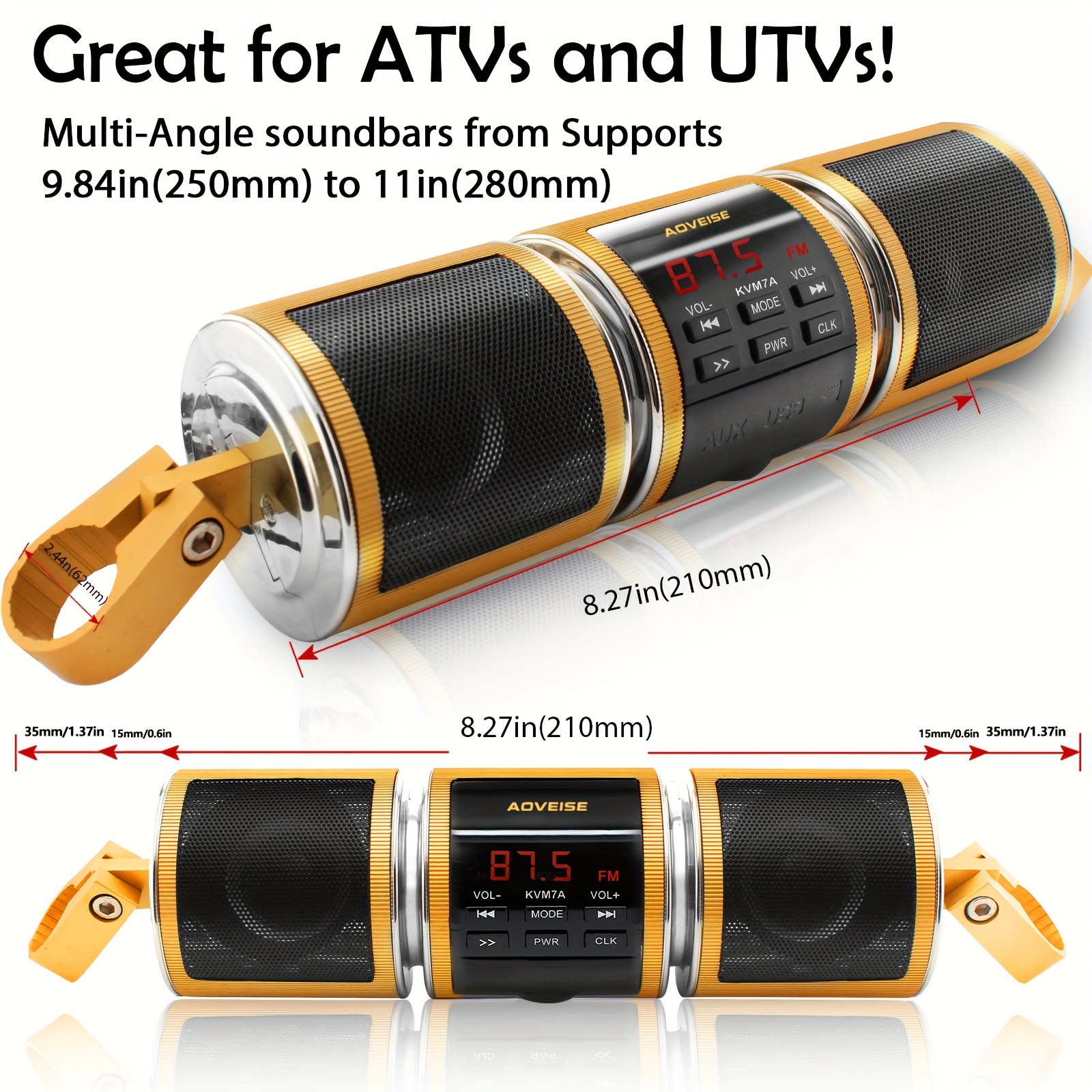 Wireless Motorcycle Stereo Speakers Handlebar Mount, Wireless, AUX-in,  USB, Memory Card, FM Radio With Ck 12V