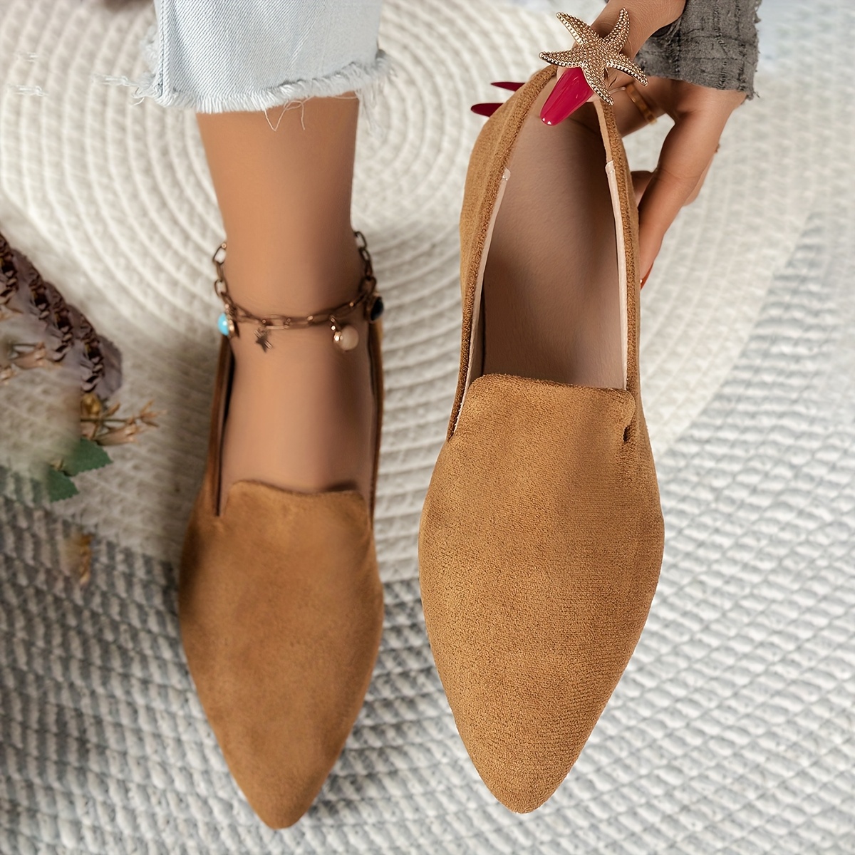 Image of Women's Elegant Solid Color Pointed Toe Flat Shoes, Easy And Fashionable Casual Shoes, Comfortable And Non-slip, Suitable For Home, Outdoor, And Occasions, Women Shoes