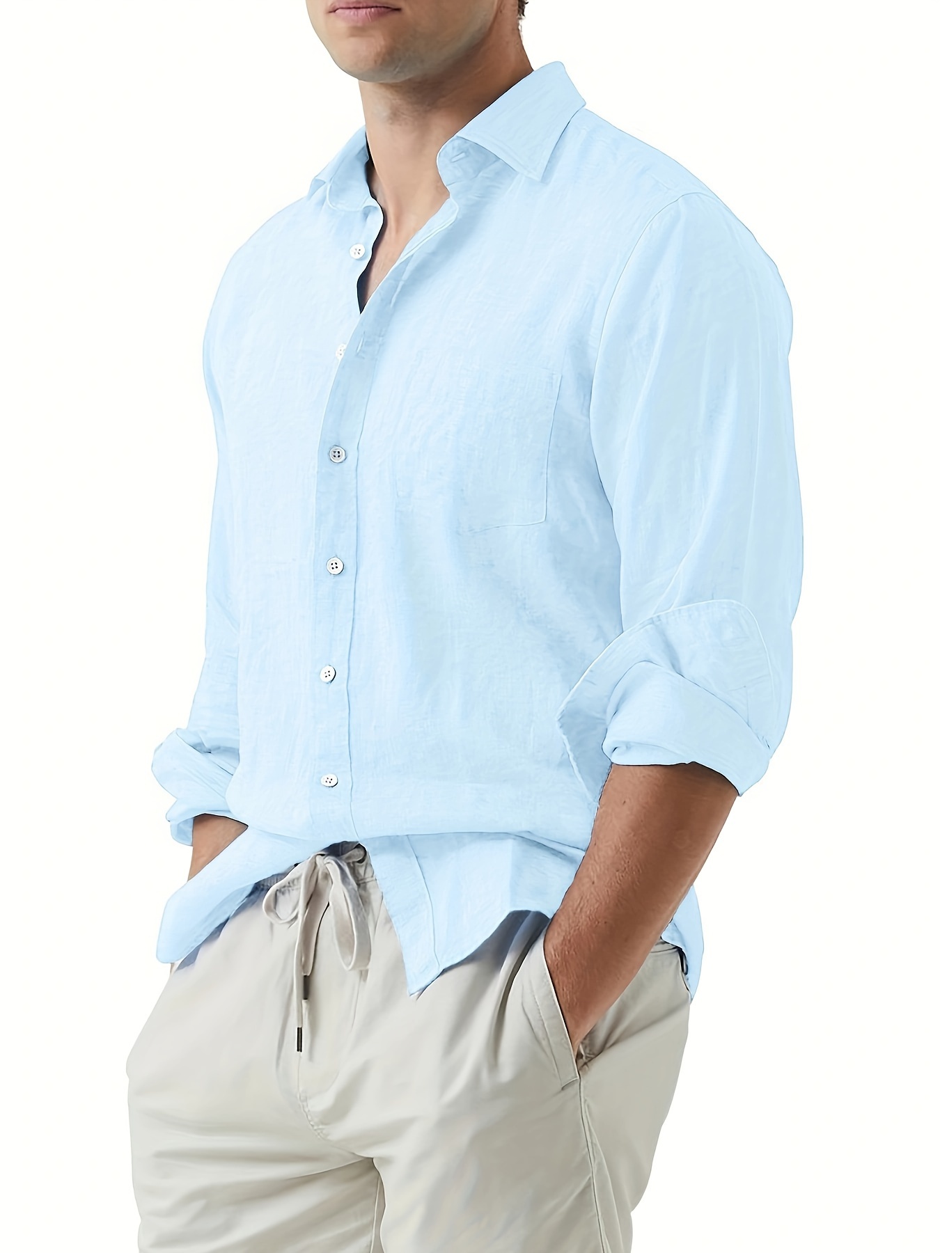 Linen Shirt Long Sleeve - Light Blue