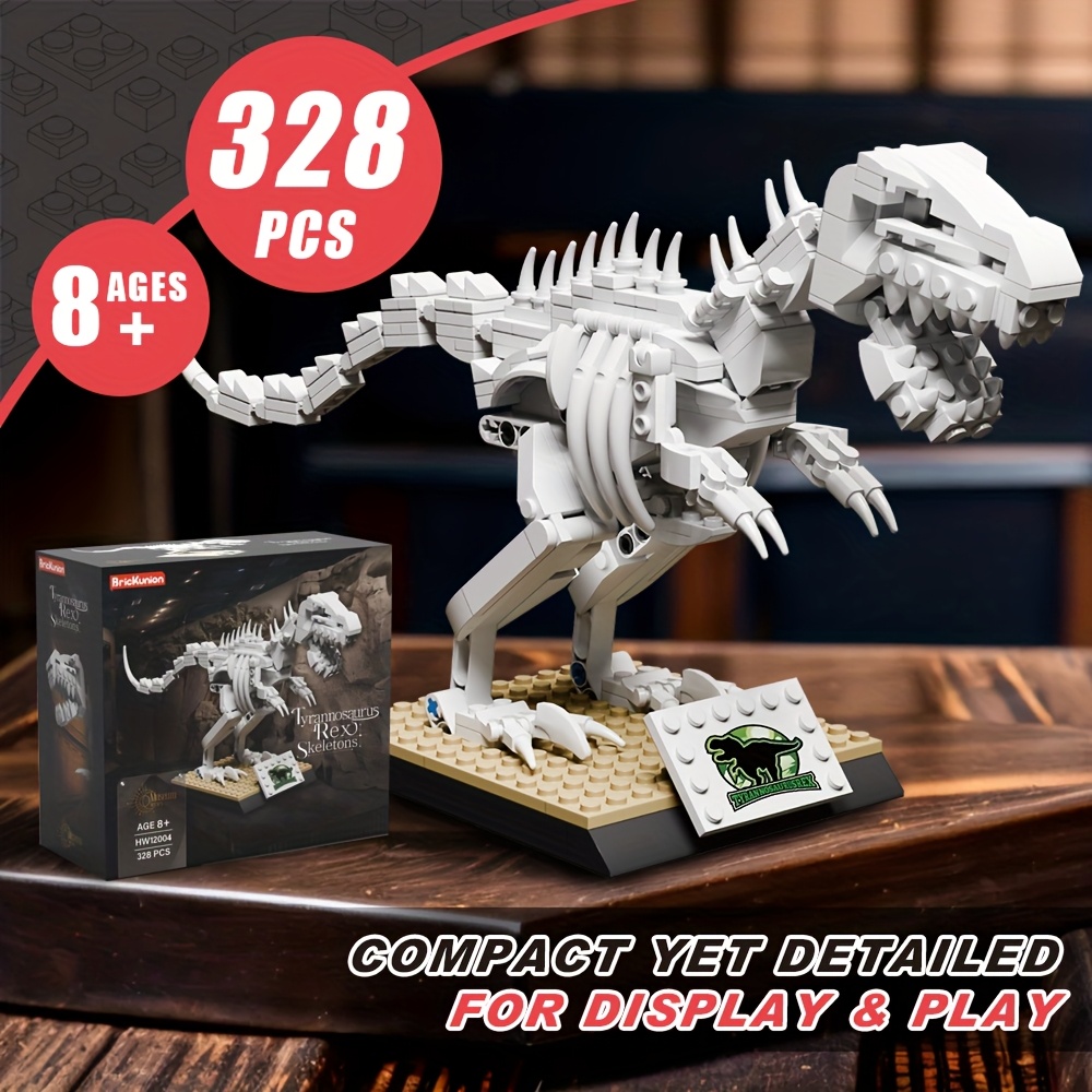 Image of 328/332/356pcs Museum Dinosaur Series Building Blocks, Triceratops// Rex Bone Fossils, Diy Assembly Small Brick Blocks, Desktop Decorations, Toys, Easter/birthday Gift Set