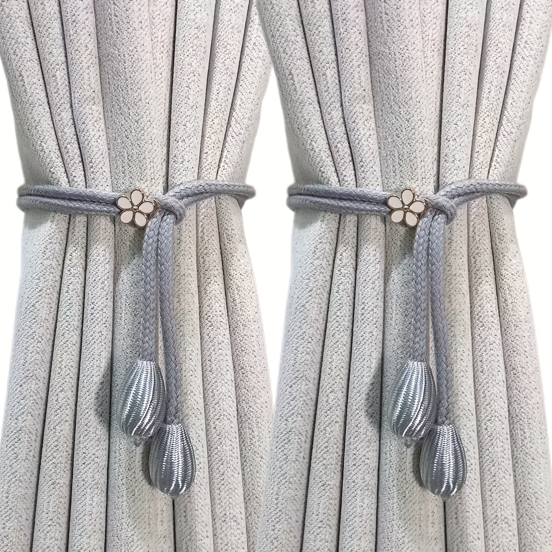 2pcs, Floral Pull-tab Curtain Tiebacks, Adjustable Tension, Exquisite And Elegant, Style, No Drilling Or Installation Required, Pack Of 2