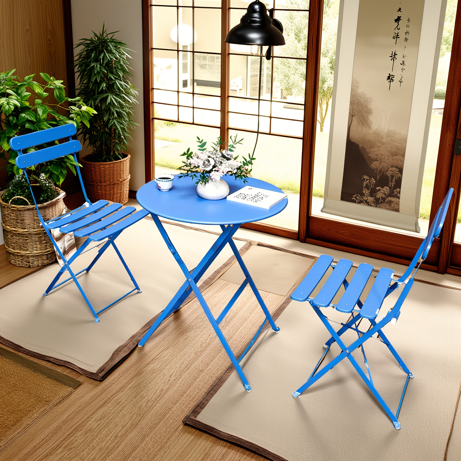 3pcs Patio Bistro Set Outdoor Furniture Set Folding Bistro Table And Chairs With Premium Steel Frame Weather Resistant Conversation Set For Bistro Balcony Porch Yard Garden