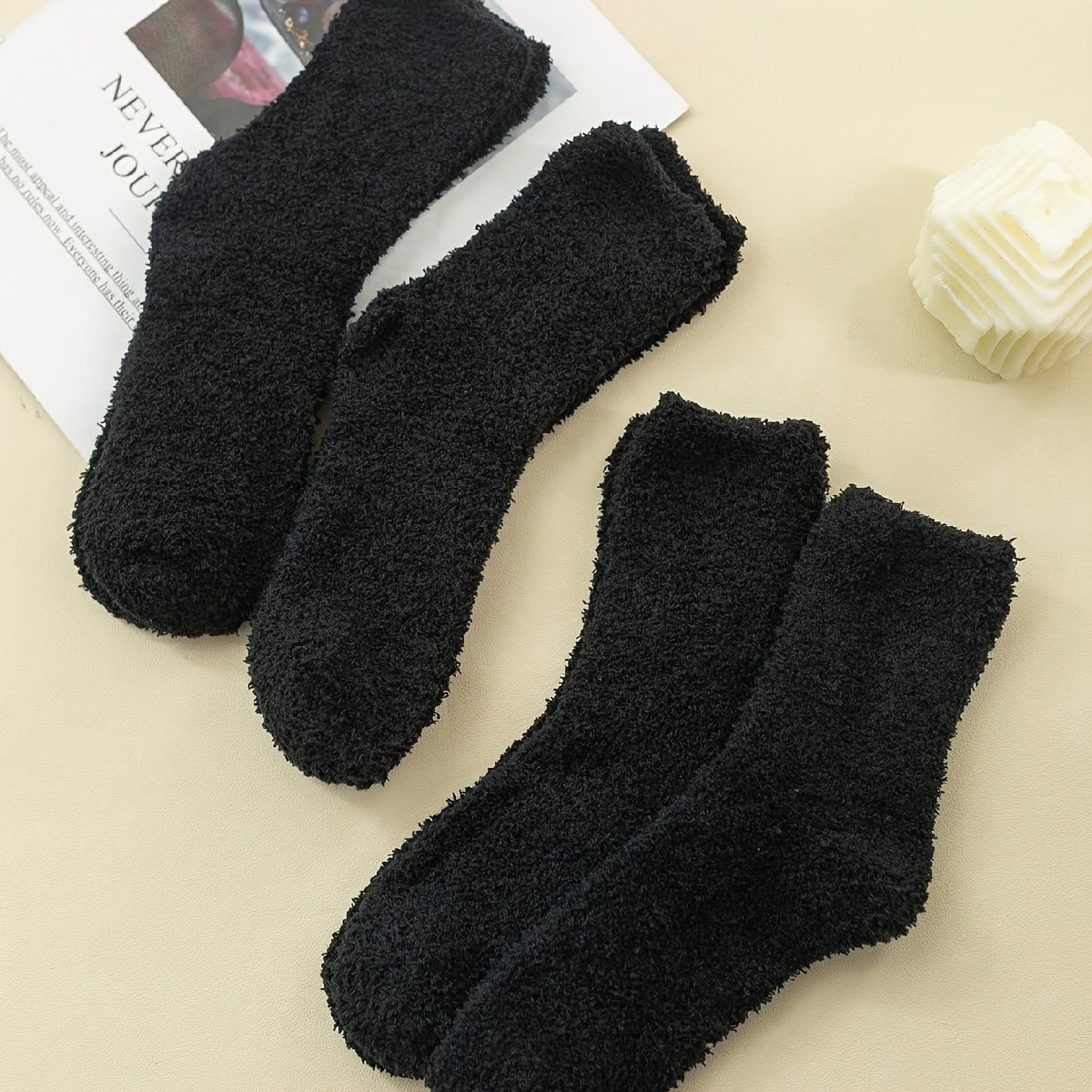 Image of 4 Pairs Of Ladies -lined Warm Socks-super Soft Shoes, Elegant Black Indoor And Outdoor Socks, Comfortable And Warm, , (hand Wash/), Plush Socks, , Cold Weather Must
