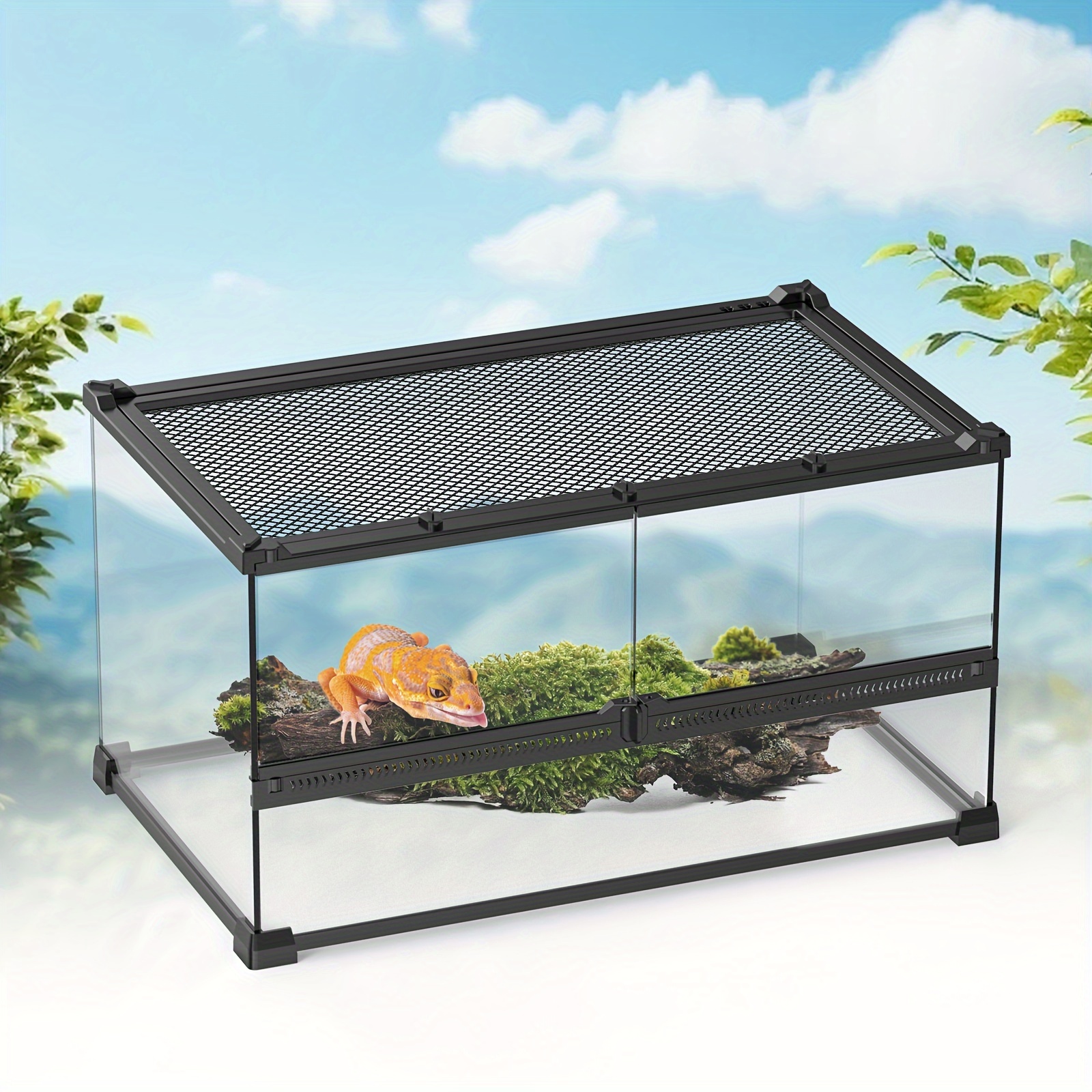 Viverra a doppia anta in vetro temperato per animali domestici, ideale per rettili come lucertole, gechi, camaleonti, serpenti e tartarughe