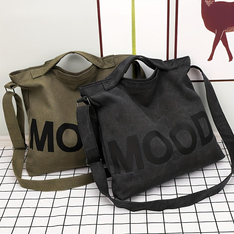 

Large Capacity Tote Bag, "mood" Letter Print Canvas Shoulder Bag, Handheld Bag For Teens