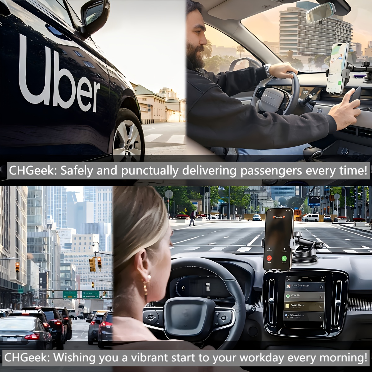 CHGeek 3-in-1 Wireless Car Charger, Car Phone Holder, 15W Fast Charge -Dashboard/Vent/Desktop, Universal Phone Clamp For IPhone & Android (No Slip! 30-Min Quick Install)