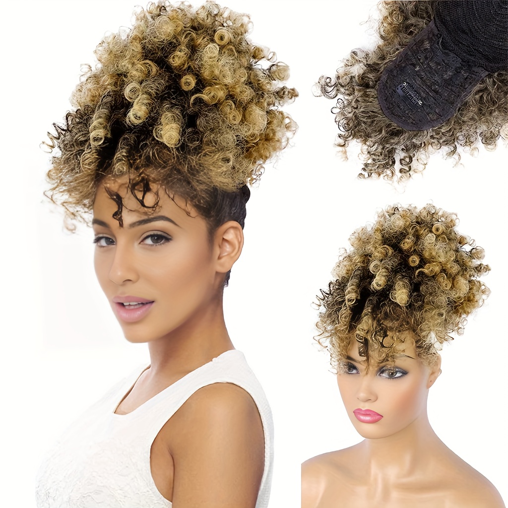 drawstring ponytail bangs afro puff ponytail hair extensions  display picture 3