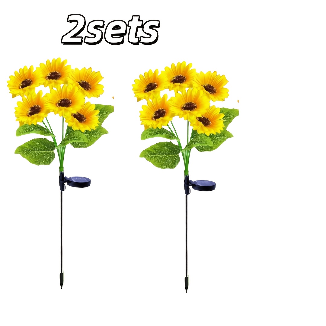 Image of Outdoor Solar Sunflower Lights For Christmas Decoration, Suitable For Gardens, Yards, Cemeteries, Flower Beds, , And Patios. A Perfect Gift For Mothers, Women, And Grandmothers, In Sets Of 2, 3, Or 4