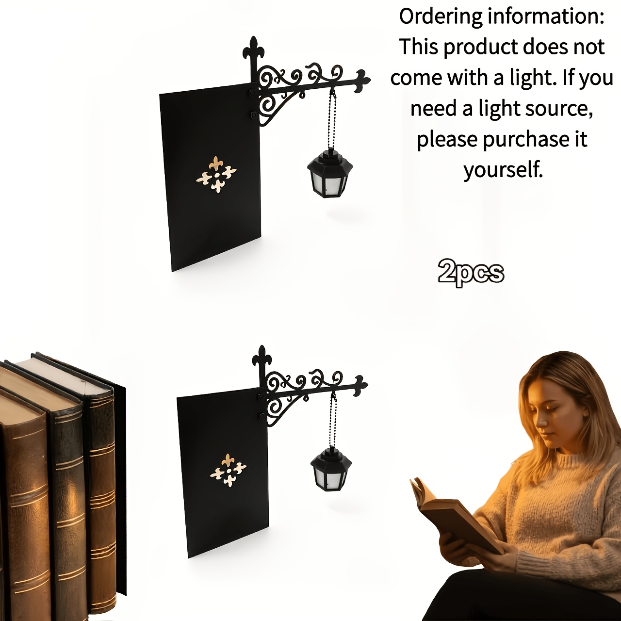 TEMU 2pcs Set 3d Printed Library Lantern Shaped Mini Bookshelf Decor, Retro Bookend -in-1 Reading Nook Bookshelf Corner Atmosphere Decor, Home Office