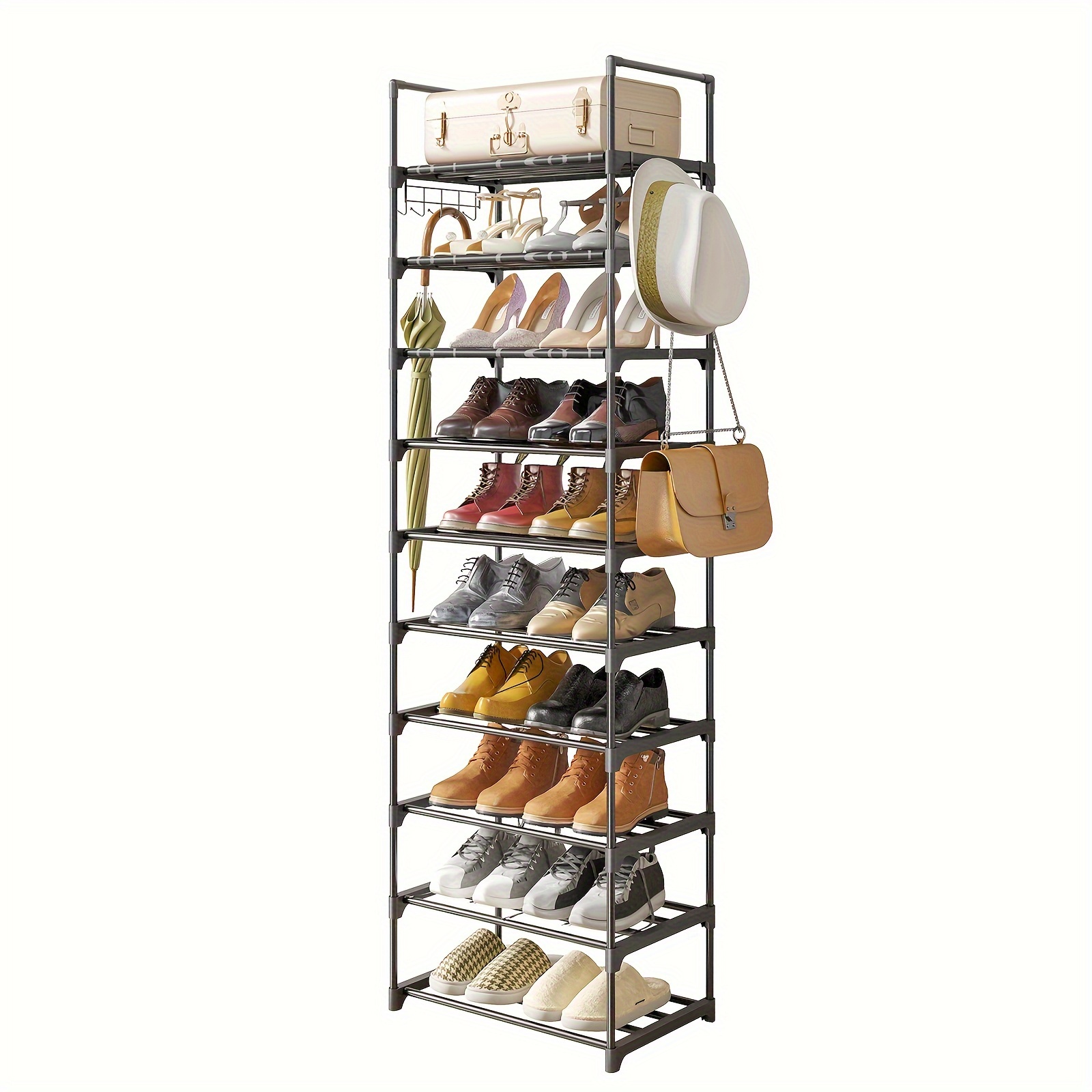 

10-tiers Black Shoe Rack For Cloest, Tall Shoe Organizer For Entryway Bedroom Hallway, Easy To With Manual, Shoe Storage Large Capacity For 20-24 Pairs Of Shoes And Boots