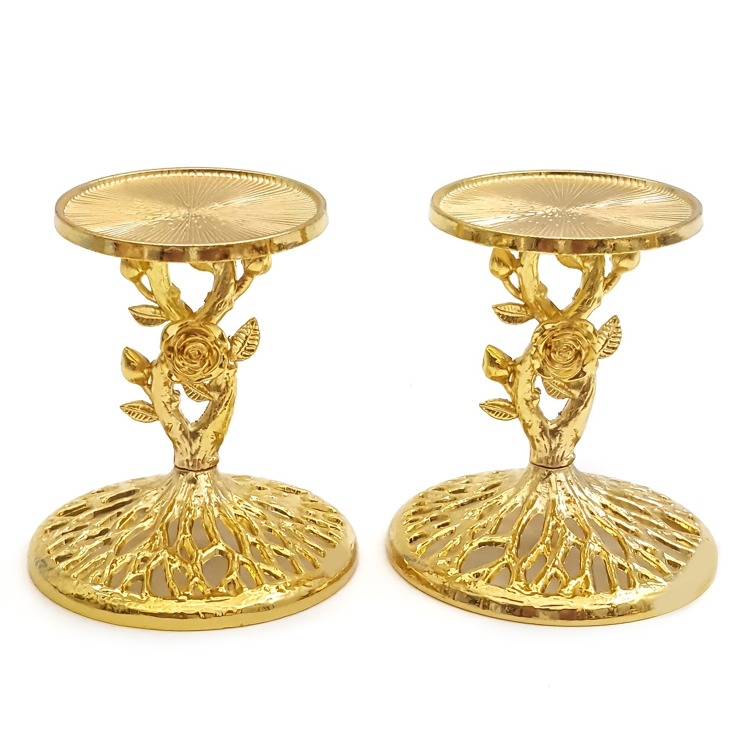TEMU 2pcs Set, Golden Rose Tree Candle Holders, Root Shaped Metal Candle Holders, Vintage Desktop Decorative Candlesticks, Suitable For Wedding
