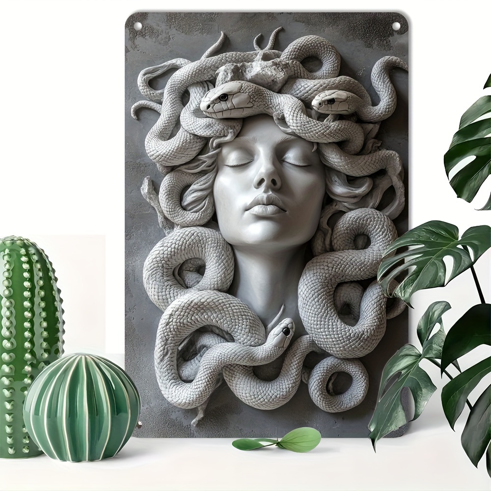 

1pc Retro Aluminum Metal Sign, Medusa And Snakes Decor, Reusable Home & Bar Plaque, With Pre-drilled Holes - 8x12 Inch