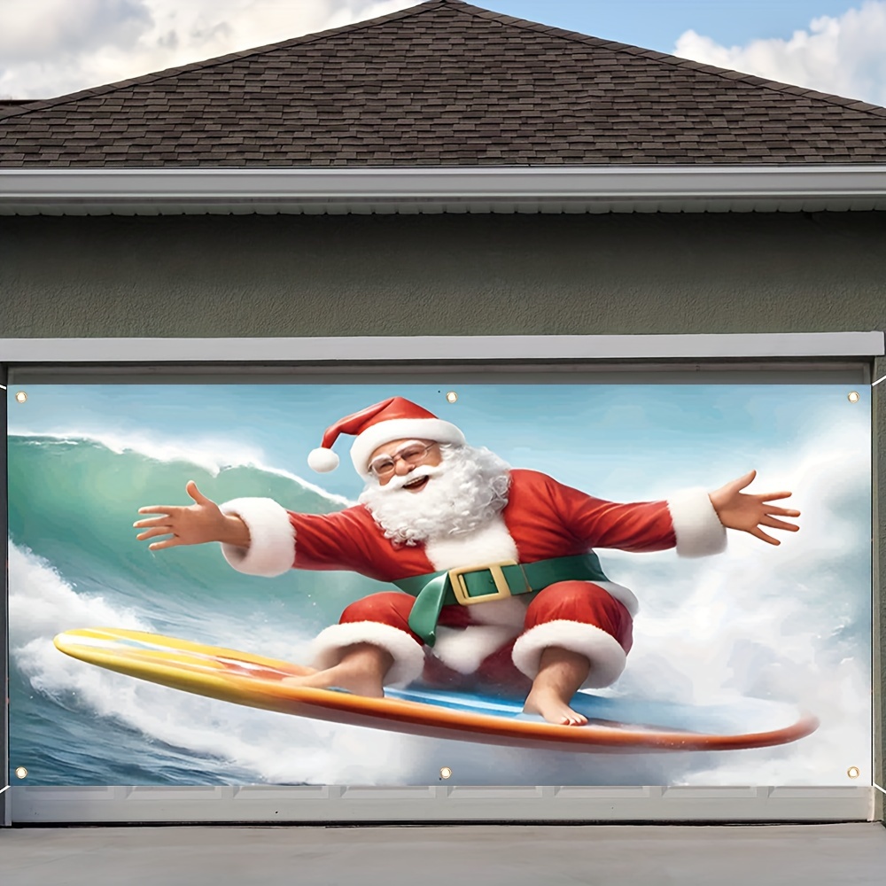 

1pc, Santa Surfing Scene, Polyester Christmas Garage Banner Flag, Large Holiday Outdoor & Indoor Decor For Home, Yard, Farm, Garden, Christmas & New Year Celebrations