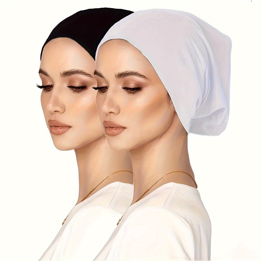E-shop 2 Stück dehnbare Schlauch-Unterkappen, einfarbige, atmungsaktive Basiskappen für Frauen, weiche, bequeme innere Hijab-Kappen, Geschenke für Eid