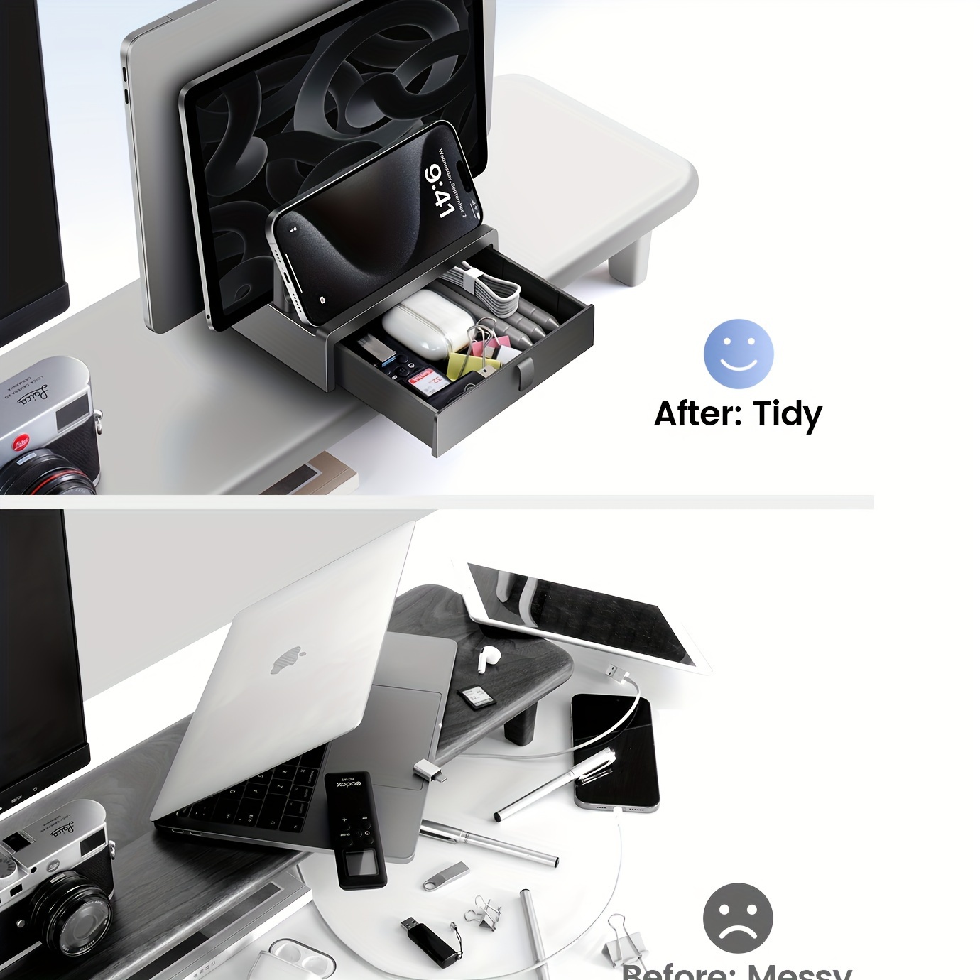 Vaydeer 3-in-1 Laptop Stand with Drawer - Vertical & Side Cooling Storage Rack for Multiple Devices, Compatible for MacBook Pro, for HP, for Dell