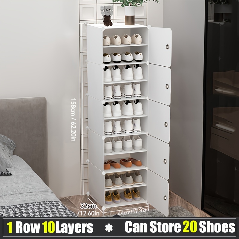 TEMU Étagère à chaussures extensible à 1 rangée, 4/6/8/10 niveaux, avec porte, meuble de rangement portable pour bottes, pantoufles et chaussures,