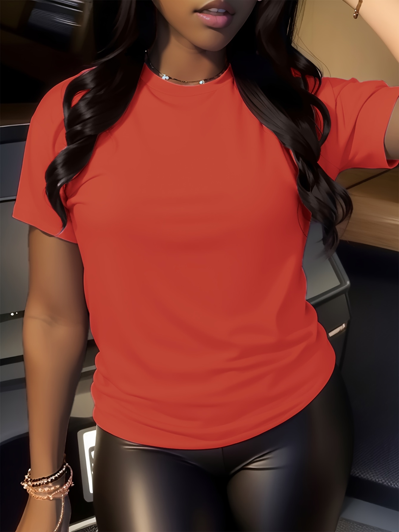 Solid Color Crew Neck T-shirt, Casual Short Sleeve T-shirt For Spring & Summer, Women's Clothing