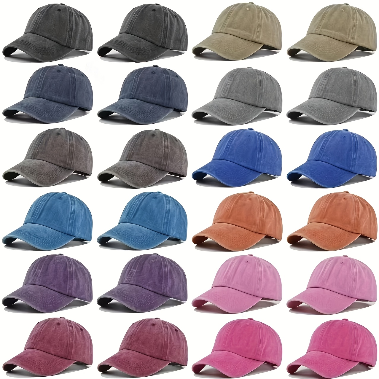 8pcs Retro Washed Baseball Cap Set, Adjustable Sun Hats