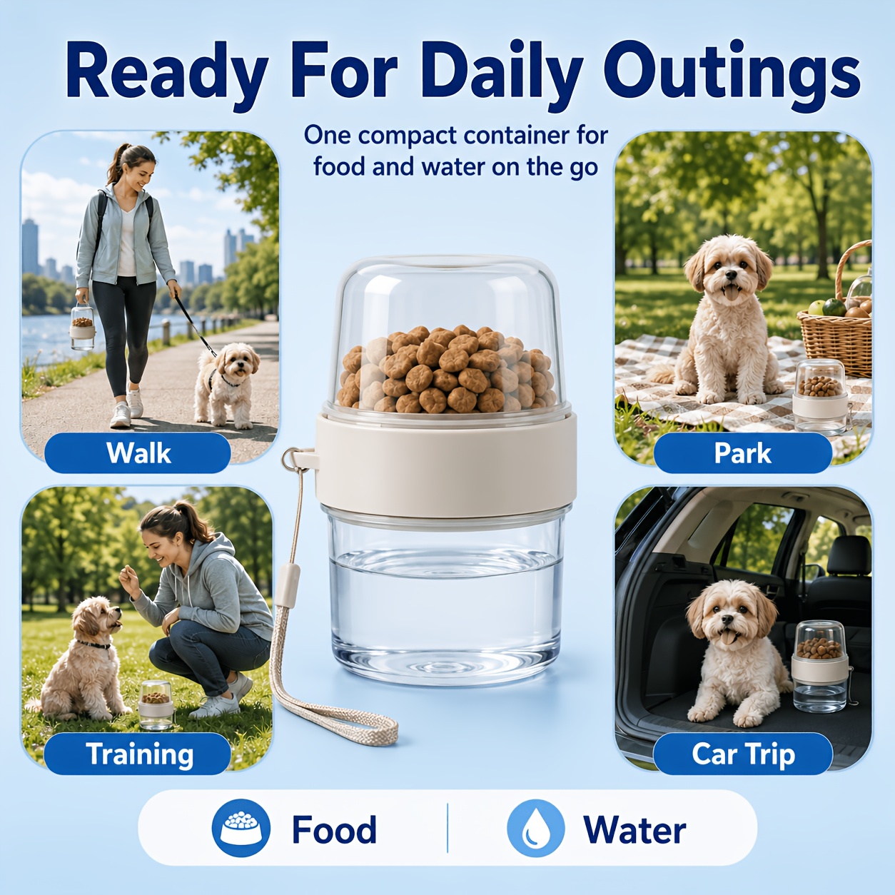 2-In-1 Portable Pet Food and Water Container, Travel Feeding Cup