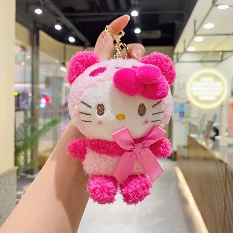 Temu 1pc Plush Doll Keychain, Cute KT Cat My Melody Cinnamoroll Dog Kuromi Pendant Metal Keyring, Bag Backpack Charm Car Hanging Pendant Earbud Case