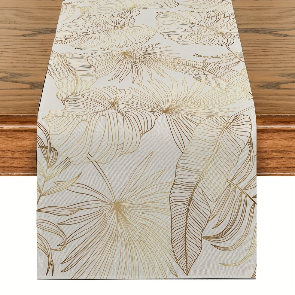 

1pc Table Runner, Tropical Leaves Penang Palm Fern Plants Printed Decorative Table Runner, Household Durable Table Runner, For Home Dinning Room And Restaurant, Home Supplies