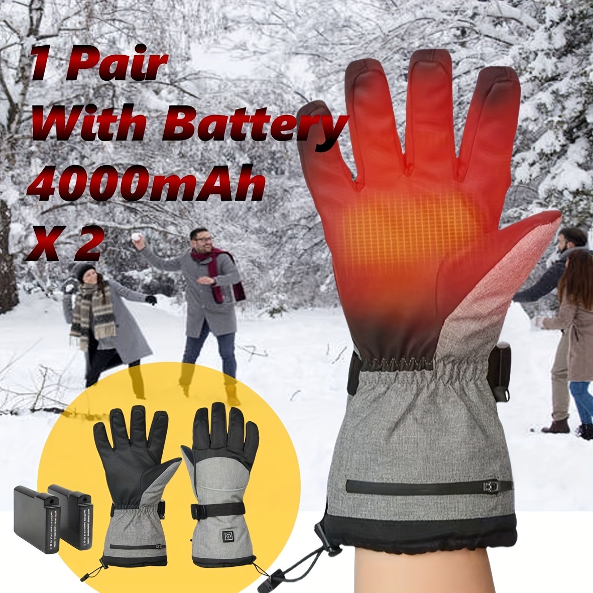 A Pair of Heated Gloves with Warmth on The Palms And Backs, Made of Oxford Cloth And Lined with Flannel, Equipped with Batteries, Essential for Winter.