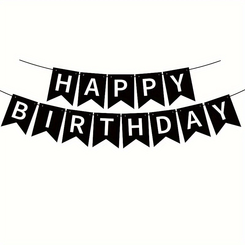 

1set,, Birthday Celebration: Happy Birthday Black Background With White Letters, Letter Banner. Happy Birthday Party Banner. Birthday Decorations, Holiday Decorations.