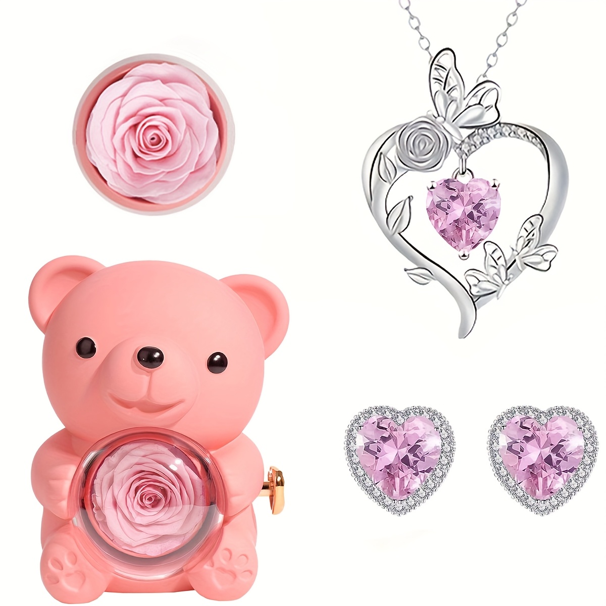 TEMU Una de Regalo de Rosas con un Set de 3 Piezas de Collares y Aretes de con Hueca, Exquisitos y Elegantes, Perfectos para Mujeres. Ideal para