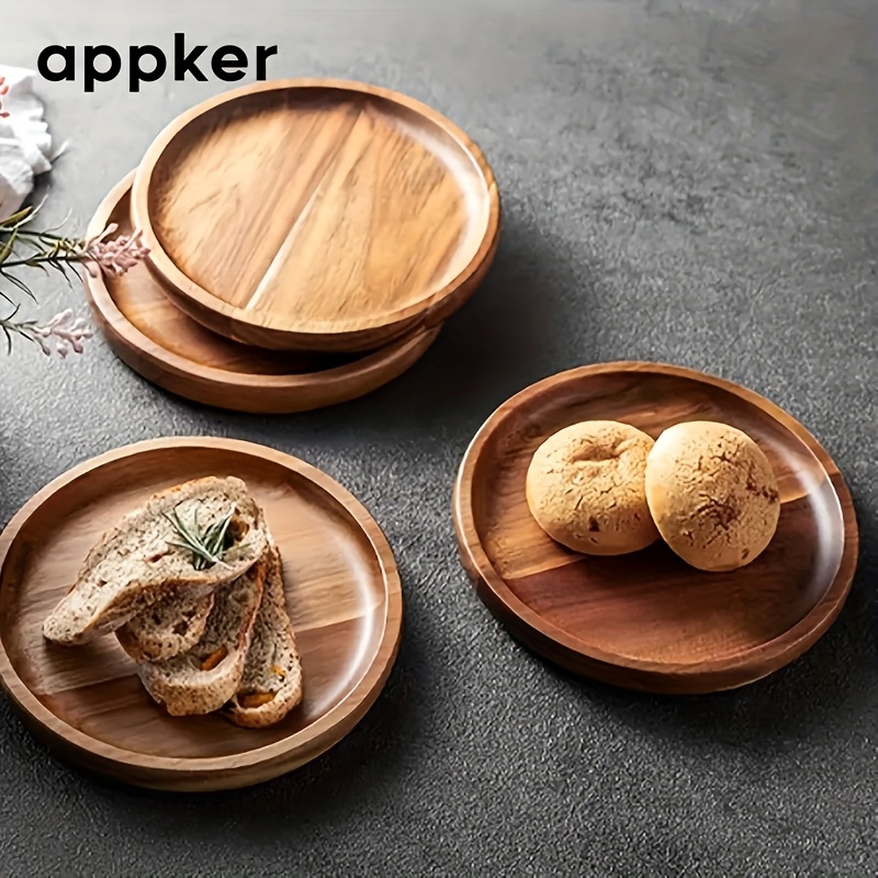 

4pcs Appker Solid Wood Serving Trays, Polished , Multifunctional Snack & Dessert Plates, Ideal For Coffee, Tea, Fruit, Cheese, Bread, & Kitchen Decor, For Christmas, Halloween, Easter, Valentine's Day