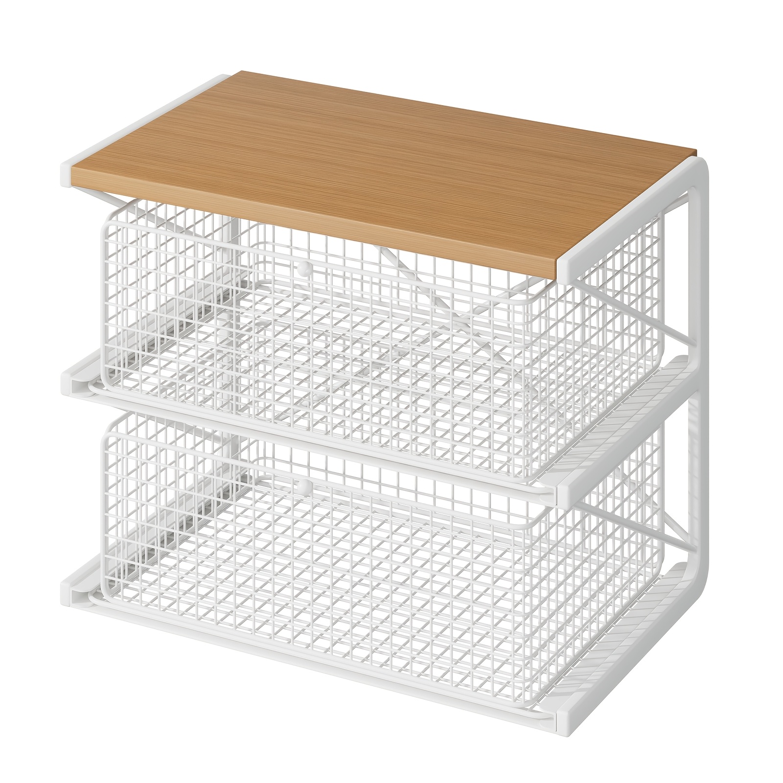 TEMU Pull-out Shelf Organizer, Storage Drawer Units, Kitchen Countertop Organizer With Double Drawer & Wire Basket, Storage, Sturdy Metal Frame,