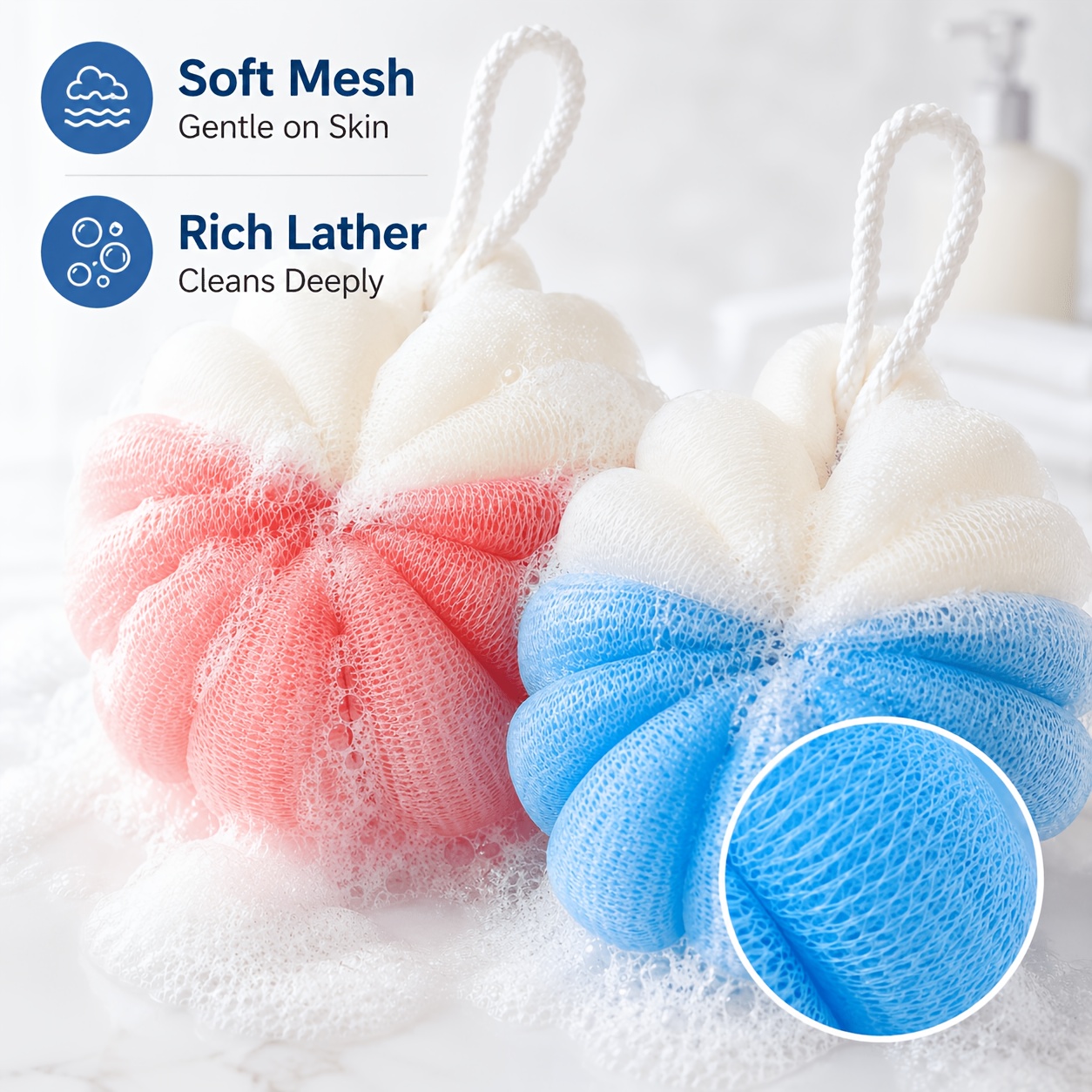 4pcs Set of Dual-Color Mesh Bathing Balls with Hooks