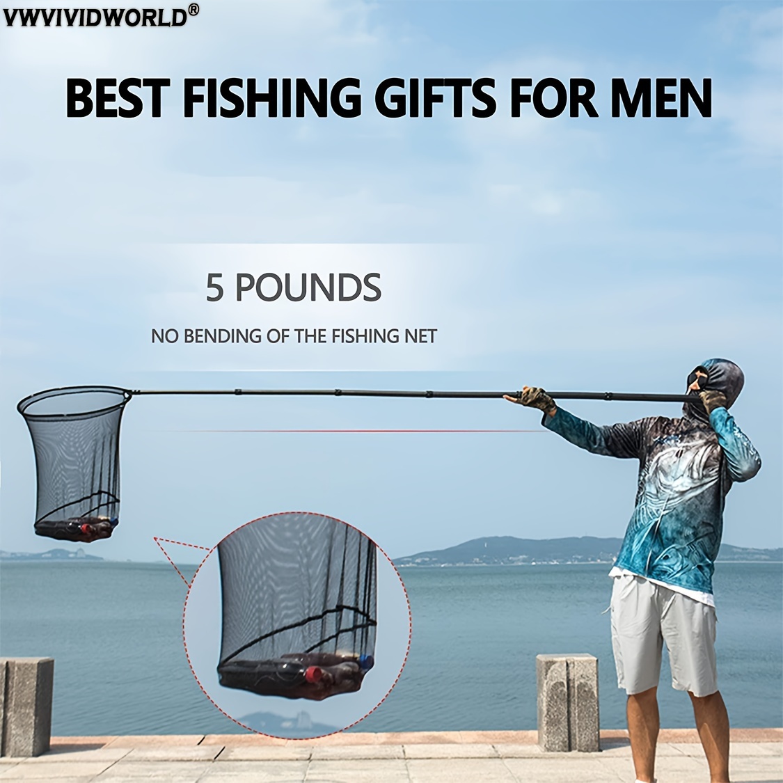 Carbon Fiber Fishing Hand Net with Telescopic Pole, 1.8-3.45m Portable Outdoor Fishing Tackle, Aluminum Alloy Landing Net for Anglers, Black